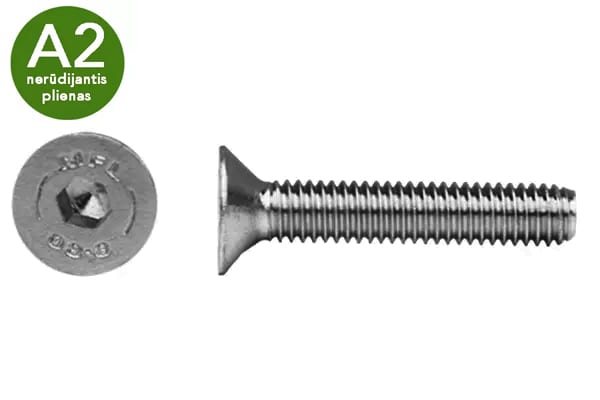 DIN7991 Varžtas su vidiniu šešiakampiu A2