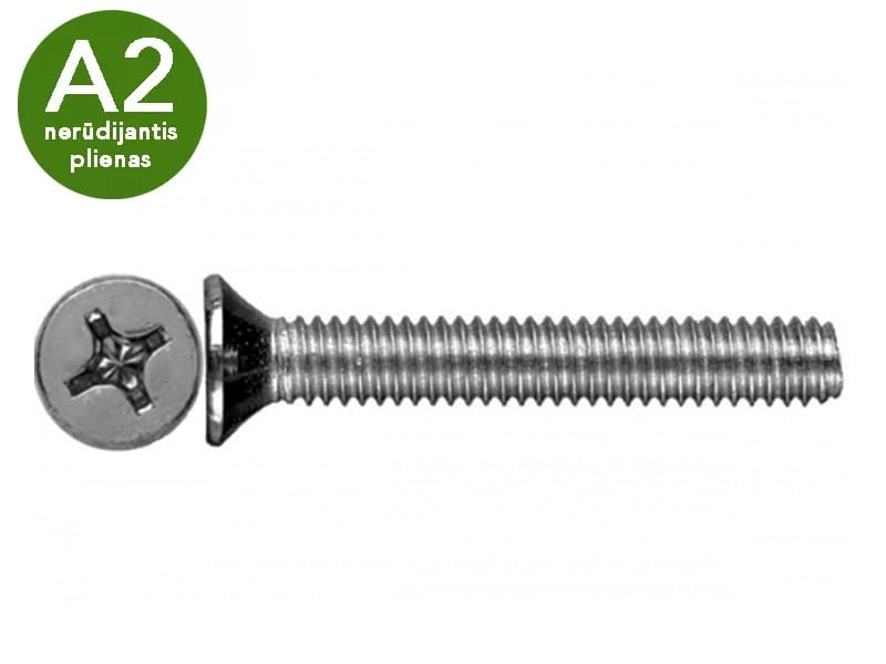 DIN965 Varžtai įleidžiama galvute A2